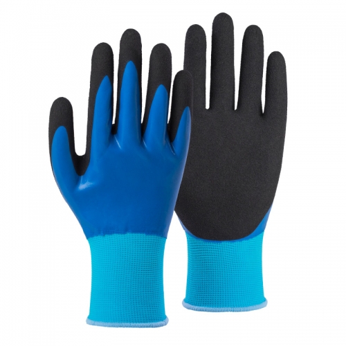 15G high grade polyester shell latex double coated gloves(fully/palm)