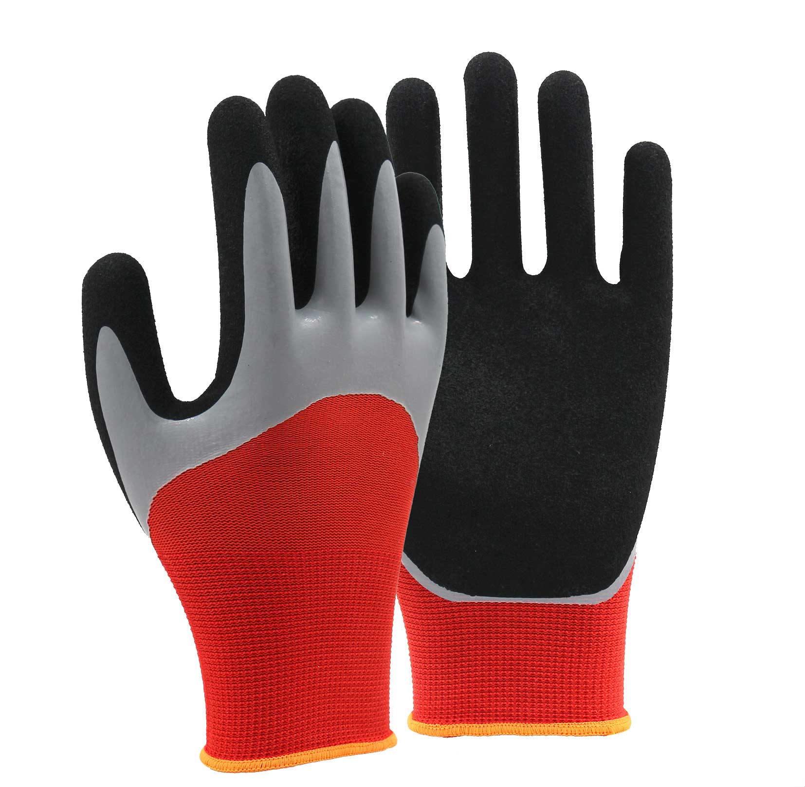 13G polyester shell latex sandy double coated gloves(half/palm)
