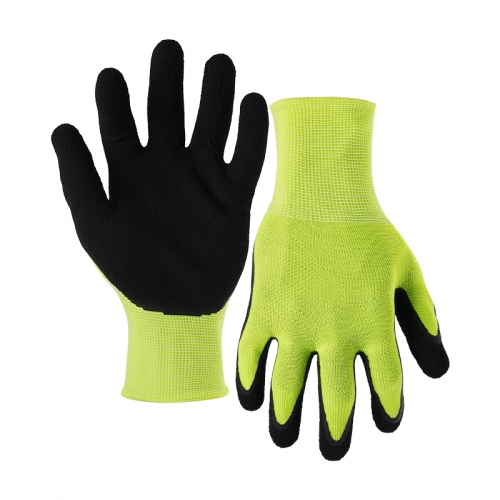 15G polyester shell latex foam palm coated gloves