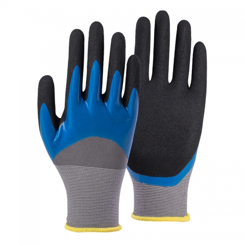 15G nylon shell nitrile sandy double coated gloves(half/palm)