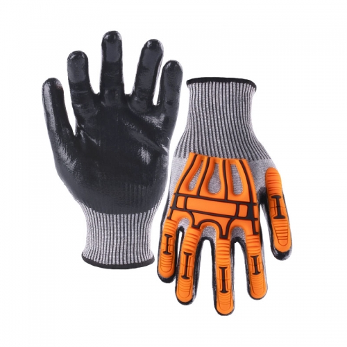 13G cut C/A3 nitrile smooth palm coated gloves with sticked TPR-Glass and Steel Free