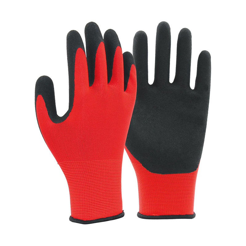 18G polyester shell latex sandy palm coated gloves