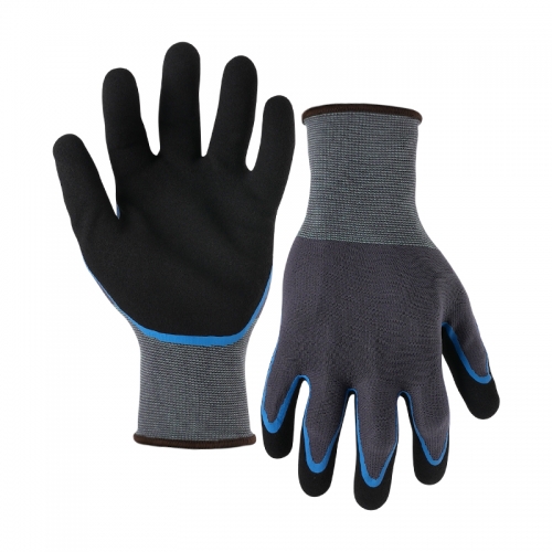 15G nylon/spandex shell latex sandy double palm coated gloves