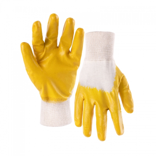 Jersey liner nitrile smooth half coated gloves with sewing cuff