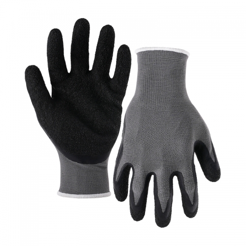 13G polyester/spandex shell latex crinkle palm coated gloves