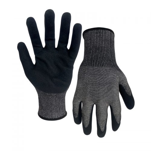 15G ANSI A8 nitrile sandy palm coated gloves-HPPE/Tungsten/Glass Fibre