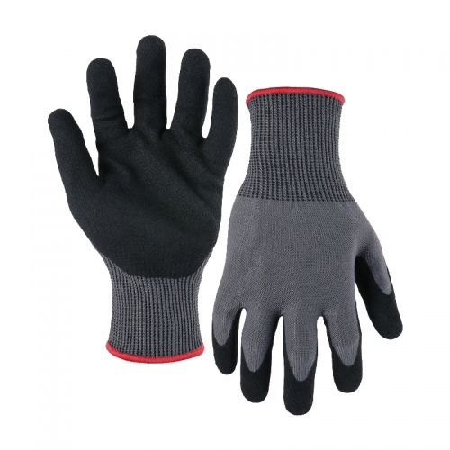 18G ANSI A7 nitrile sandy palm coated gloves -Tungsten