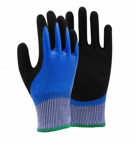 15G polyester shell nitrile sandy double coated gloves(fully/thumb)