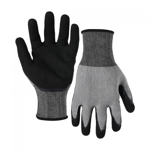 18G cut E/A5 nitrile sandy double palm coated gloves-Steel