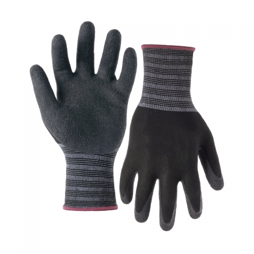 13G polyester shell latex crinkle palm coated gloves