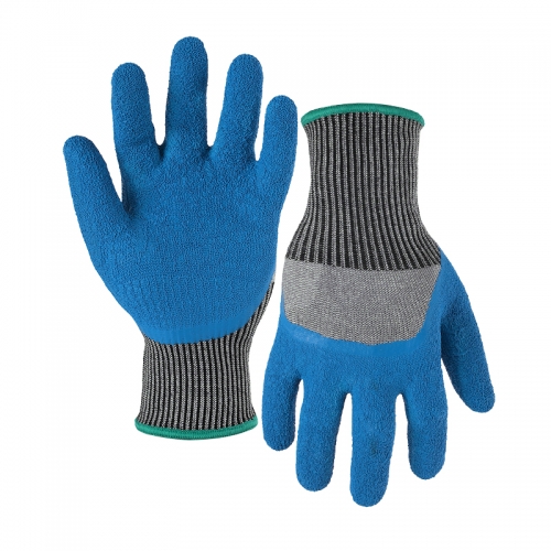 13G cut D/A4 latex crinkle half coated gloves-Steel