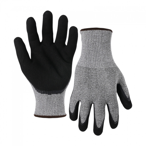 13G cut E/A5 nitrile sandy double palm coated gloves-Steel/Glass Fibre