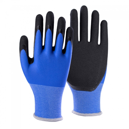 15G nylon shell nitrile sandy double palm coated gloves