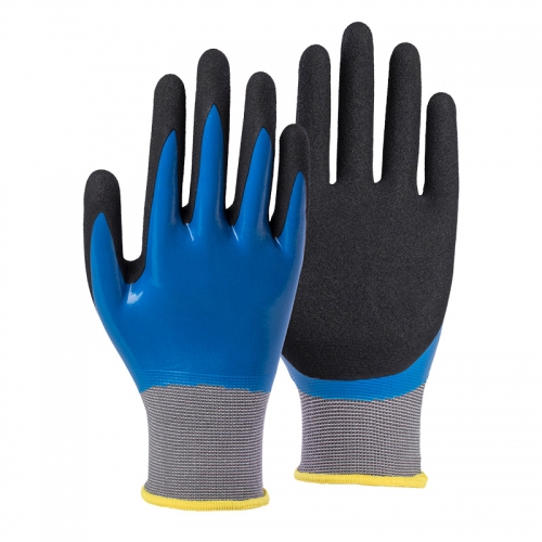 15G nylon/spandex shell nitrile sandy double coated gloves(fully/palm)