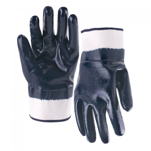 Jersey liner nitrile smooth fully coated gloves with safety cuff