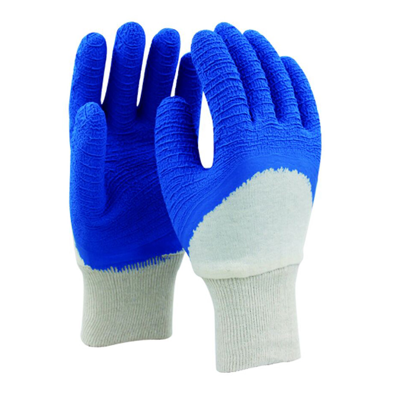Interlock liner with latex rough crinkle half coated gloves