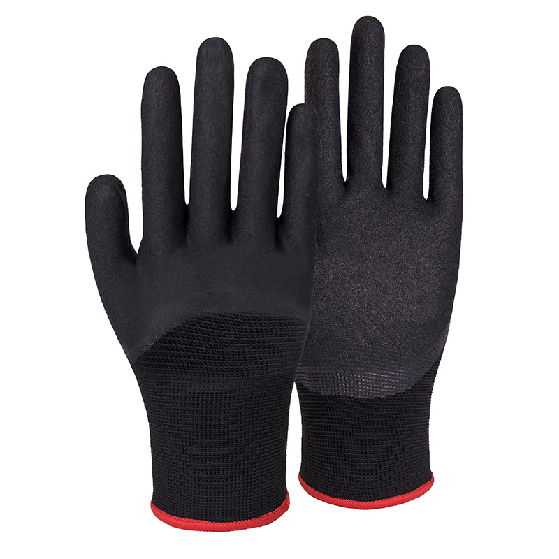 13G polyester/acrylic shell latex sandy half coated gloves