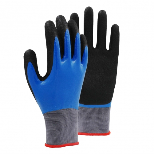 15G polyester shell nitrile sandy double coated gloves(fully/palm)