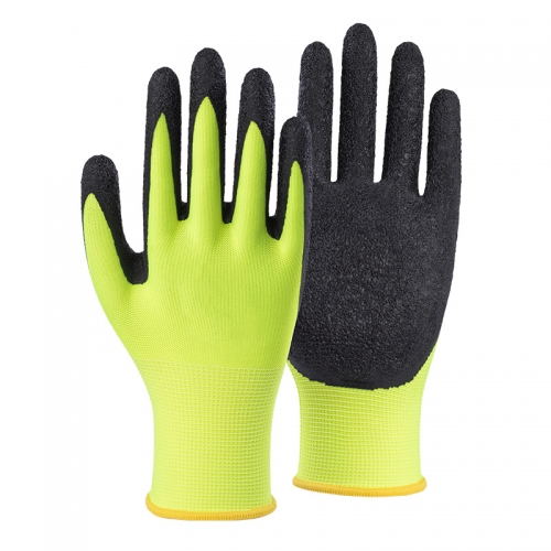 15G nylon/spandex shell latex crinkle palm coated gloves