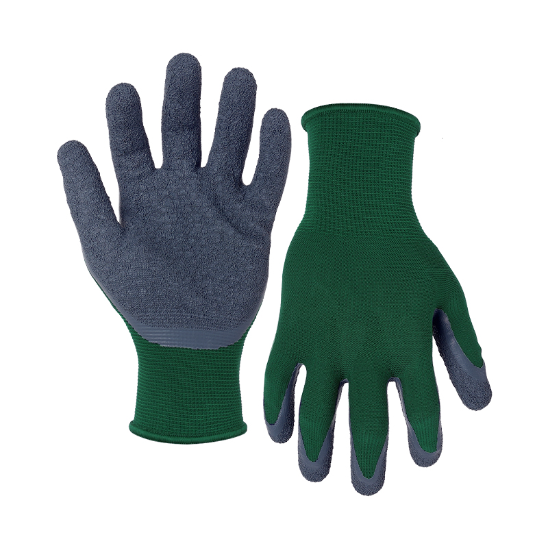 13G nylon shell latex crinkle palm coated gloves