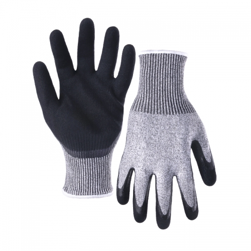 13G cut B/A2 nitrile sandy double palm coated gloves-Glass Fibre