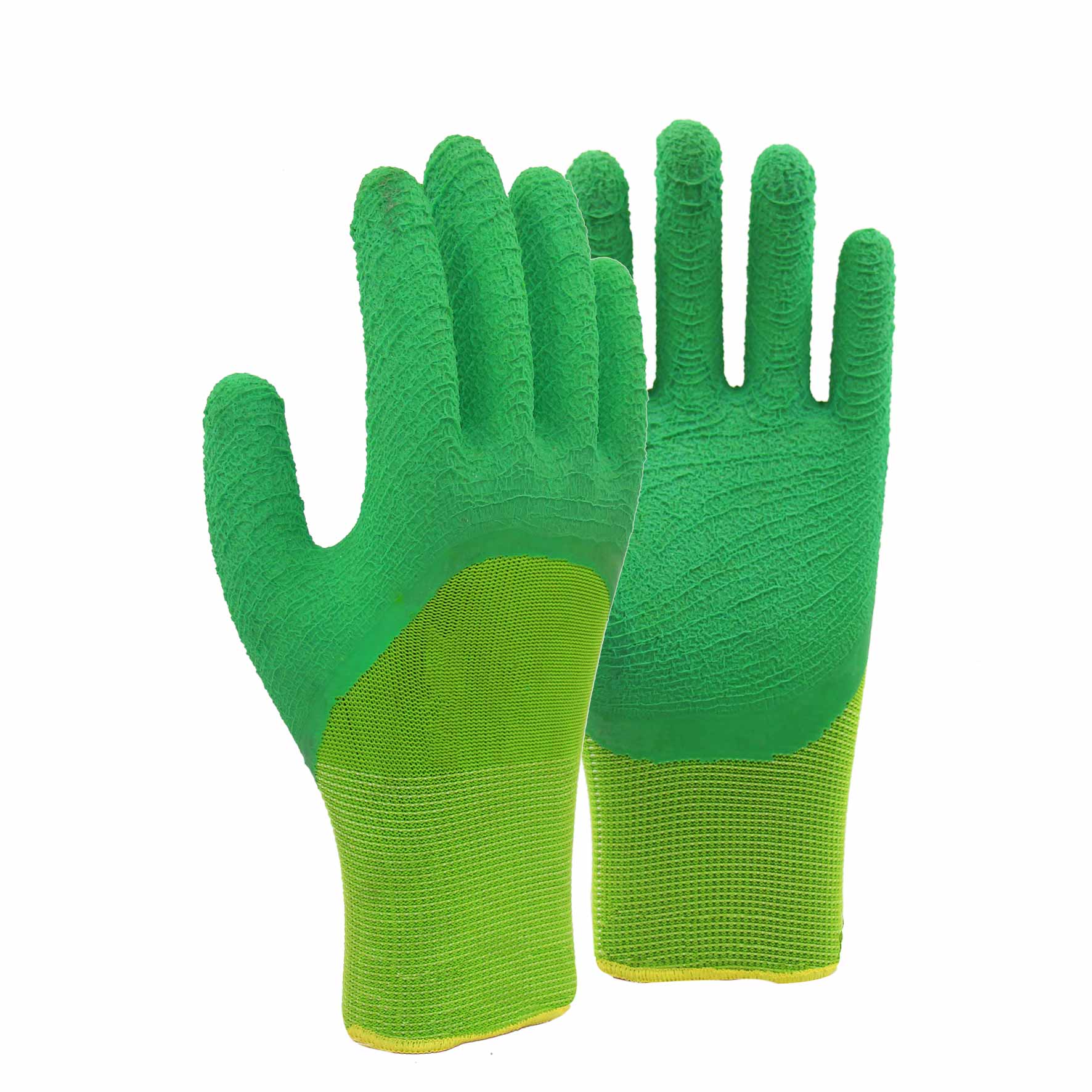 13G polyester shell latex rough crinkle half coated gloves