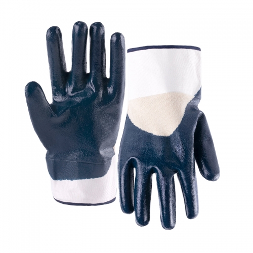 Jersey liner nitrile smooth half coated gloves with safety cuff