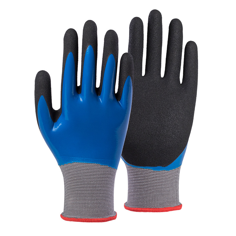 18G polyester shell nitrile sandy double coated gloves(fully/palm)