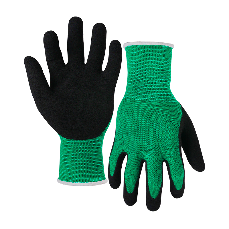 13G polyester shell latex sandy thumb coated gloves