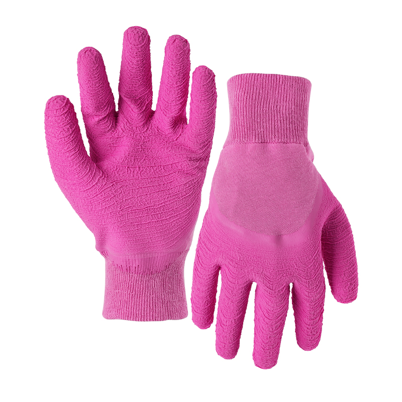 Interlock liner with latex rough crinkle half coated gloves