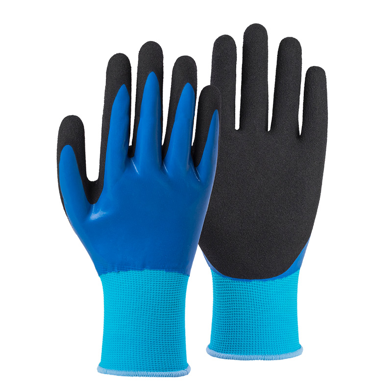 13G polyester shell latex sandy double coated gloves(fully/palm)