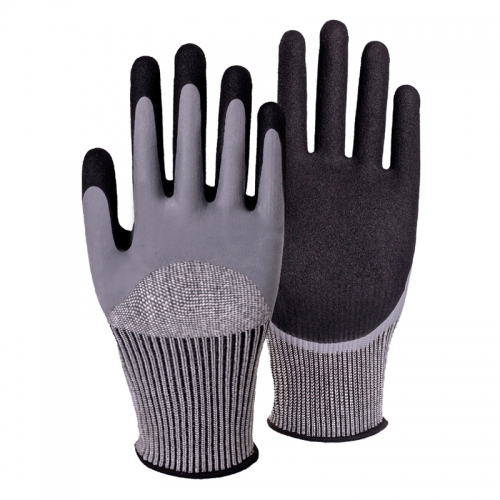 13G cut E/A5 nitrile sandy double coated gloves(half/palm)-Steel/Glass Fibre