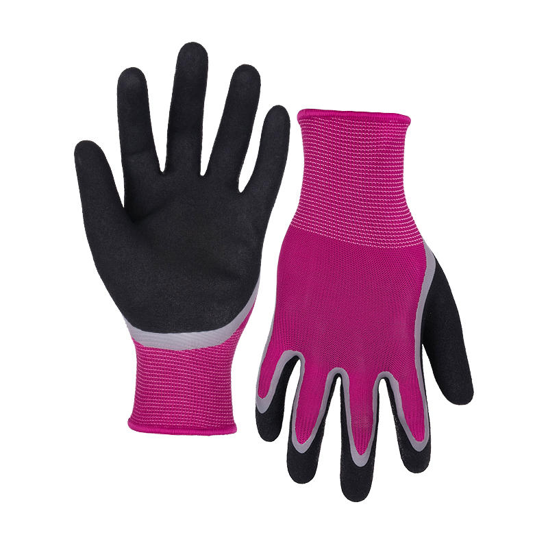13G polyester shell latex sandy double thumb coated gloves