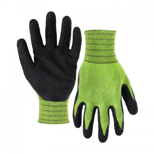 13G nylon/spandex shell latex crinkle palm coated gloves