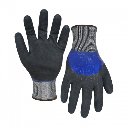 15G cut E/A5 nitrile sandy double coated gloves(fully/half)-Steel/Glass Fibre