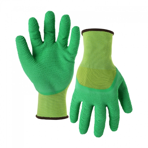 13G polyester shell latex rough crinkle half coated gloves