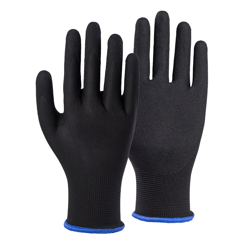 15G nylon/spandex shell nitrile sandy palm coated gloves