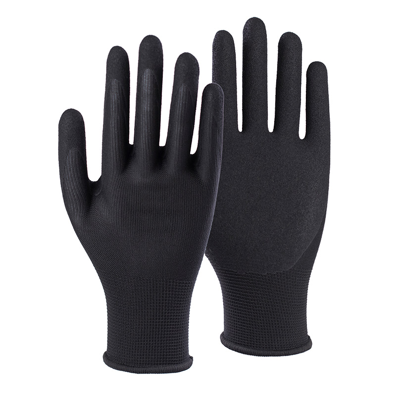 13G polyester/spandex shell latex sandy palm coated gloves