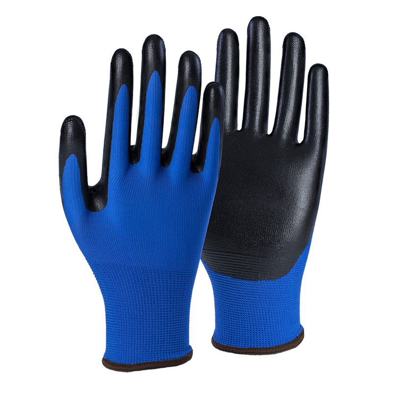13G nylon shell nitrile foam palm coated gloves
