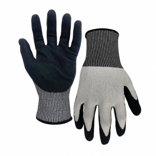 15G ANSI A7 nitrile sandy palm coated gloves-Glass Fibre/Tungsten