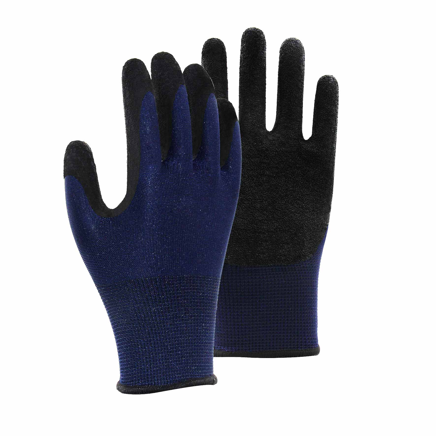 13G nylon/spandex shell latex crinkle palm coated gloves