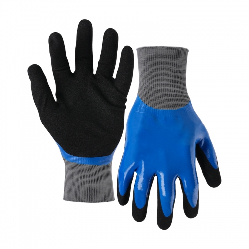 18G polyester shell nitrile sandy double coated gloves(fully/palm)