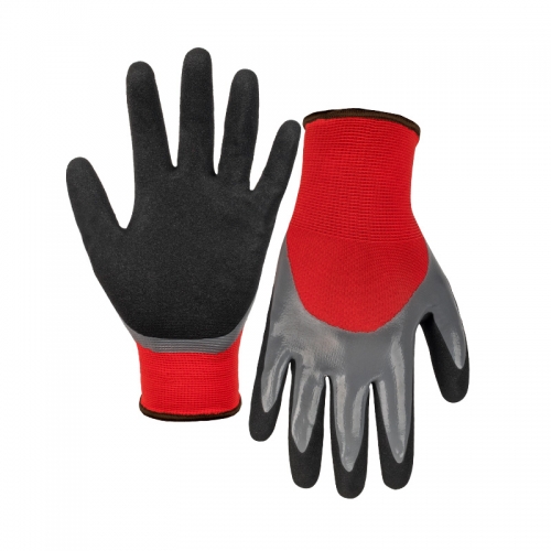 15G polyester shell nitrile sandy double coated gloves(half/palm)