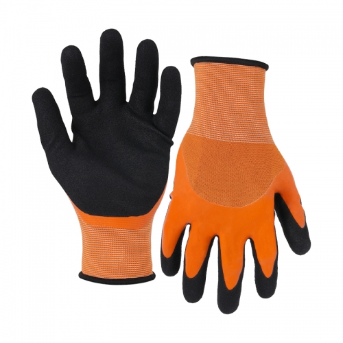 13G polyester shell latex sandy double coated gloves(half/palm)