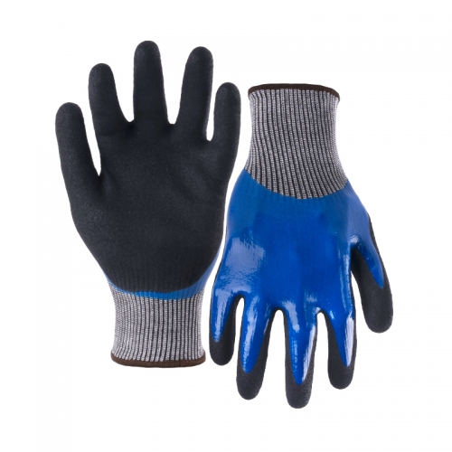 15G cut E/A5 nitrile sandy double coated gloves(fully/palm)-Steel/Glass Fibre