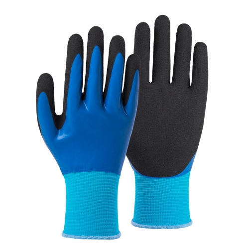15G polyester shell latex sandy double coated gloves(fully/palm)