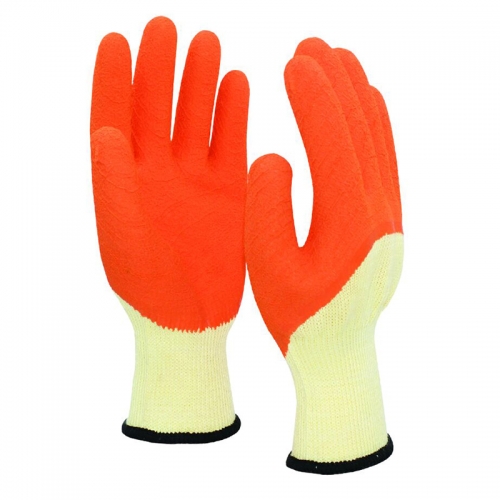 10G polyester shell latex rough half coated gloves
