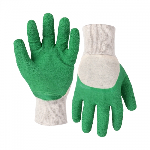 Interlock liner with latex rough crinkle half coated gloves