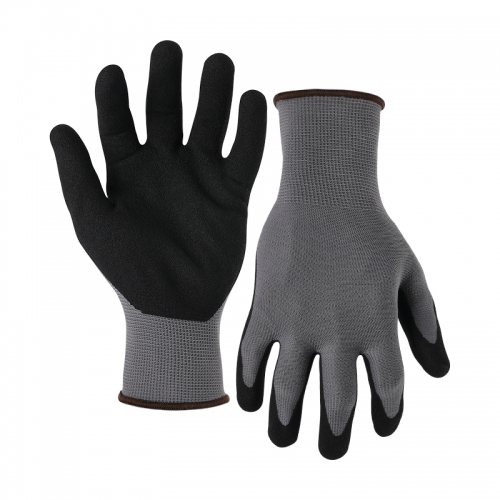 15G polyester shell nitrile sandy palm coated gloves