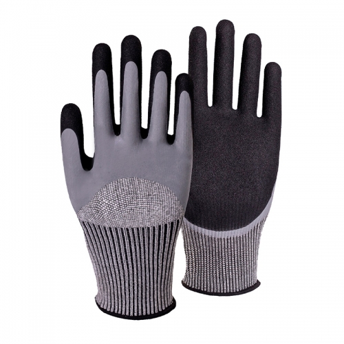 18G cut B/A2 nitrile sandy double coated gloves(half/palm)-Glass Fibre
